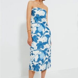 Tuckernuck Floral Strapless Blue and White Dress